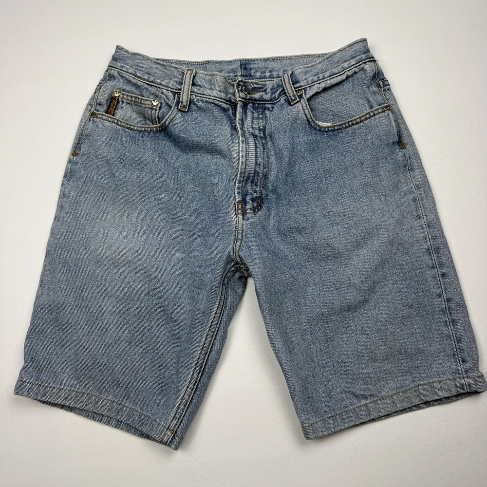 Armani Jeans Shorts Mens 28 Blue Denim Bermuda 5 Pocket Logo 9 Inseam Casual